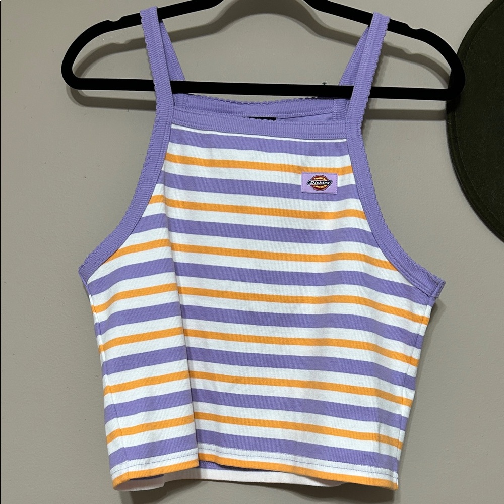 Dickies Lavender, White & Orange Striped Cropped Tank